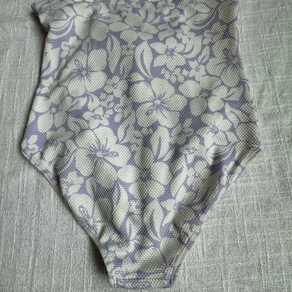 Wonder Nation Floral One Piece Swimsuit Hawaiian Purple White Swim SZ 10-12